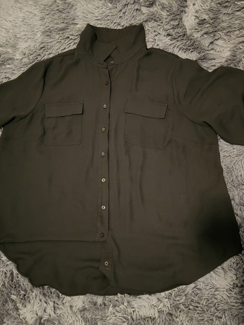 Black Button-Up Shirt with Chest Pockets